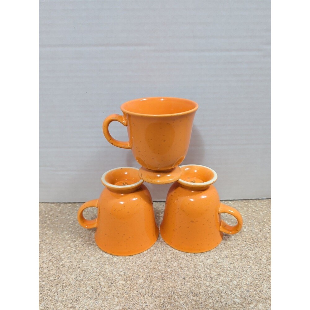 (3) Vintage Franciscan Interpace Orange Speckled Pedestal Coffee Mugs/Cup USA 21